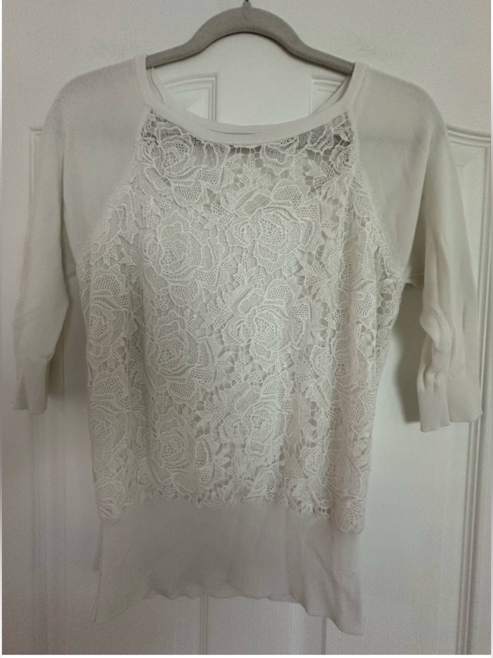 White House Black Market White Lace-Front Raglan Top